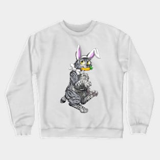 Bobtail BunnyCat: Grey Tabby (White) Crewneck Sweatshirt